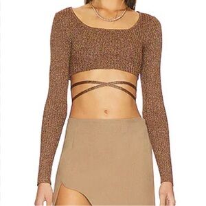 Superdown Brown Ribbed Knit Crop Top